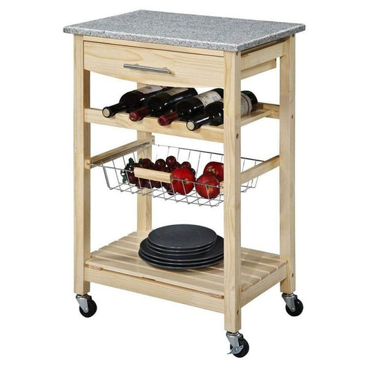 Natural Wood Finish Kitchen Island Cart with Granite Top - Loft&Timber