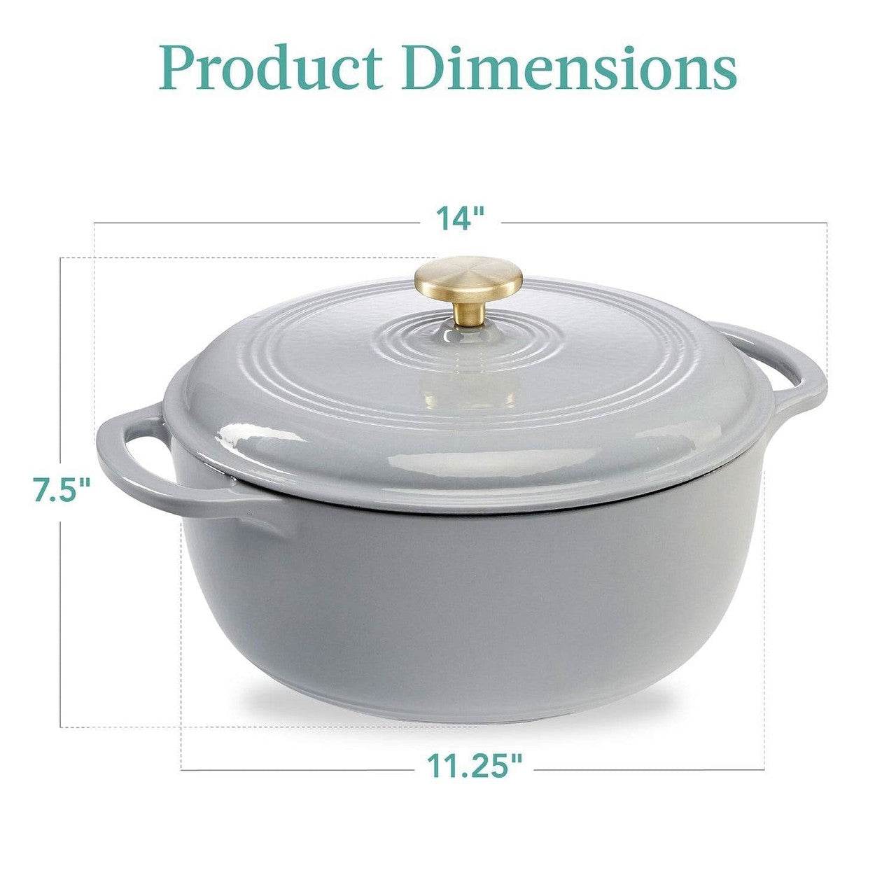 6 Quart Large Light Grey Enamel Cast-Iron Dutch Oven Kitchen Cookware - Loft&Timber