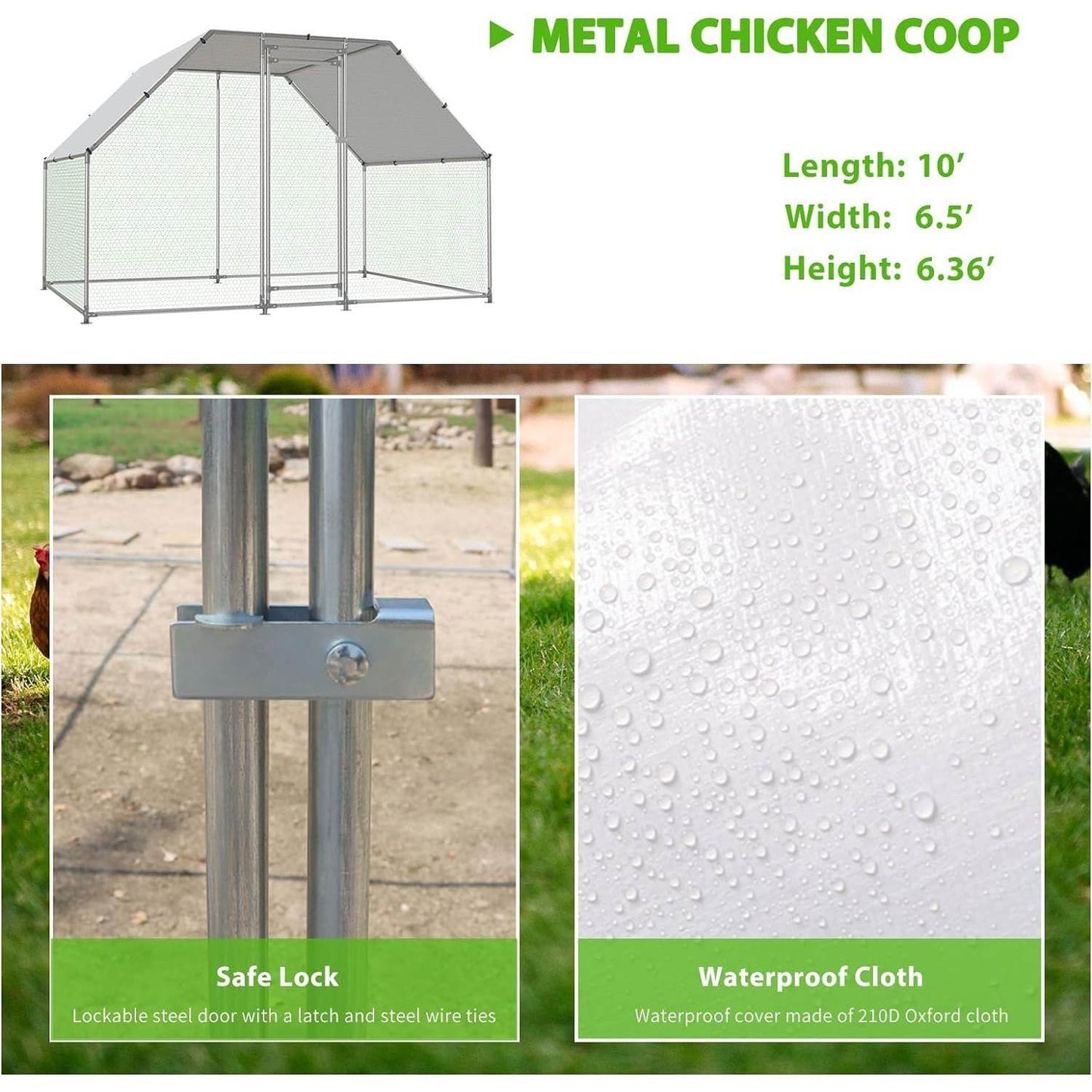 10-Ft x 6.5-Ft Outdoor Walk-in Metal Chicken Coop with Water-Resistant Cover - Loft&Timber