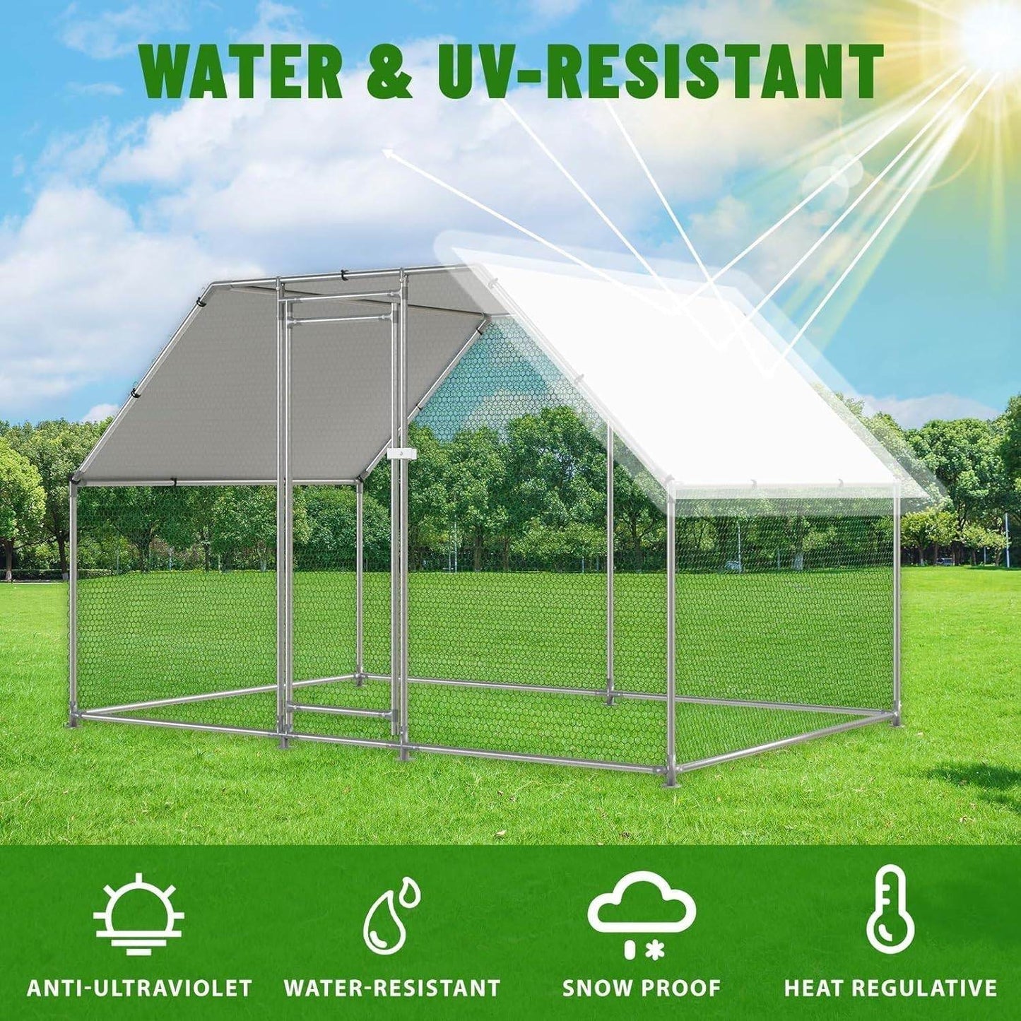 10-Ft x 6.5-Ft Outdoor Walk-in Metal Chicken Coop with Water-Resistant Cover - Loft&Timber