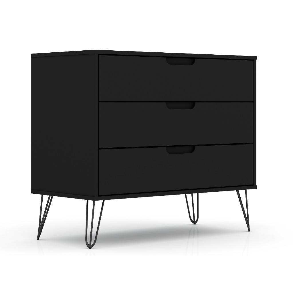 Modern Scandinavian Style Bedroom 3-Drawer Dresser in Black Wood Finish - Loft&Timber