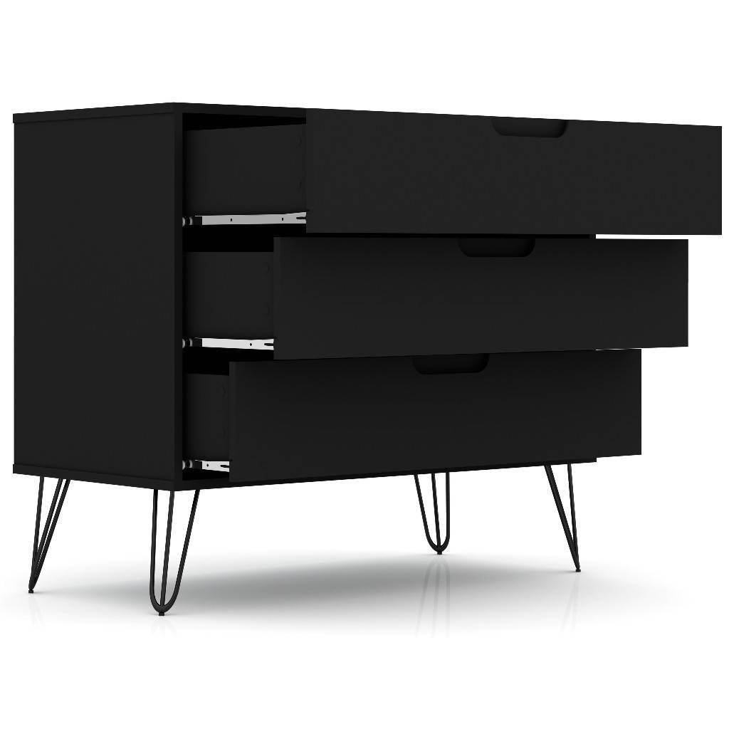 Modern Scandinavian Style Bedroom 3-Drawer Dresser in Black Wood Finish - Loft&Timber