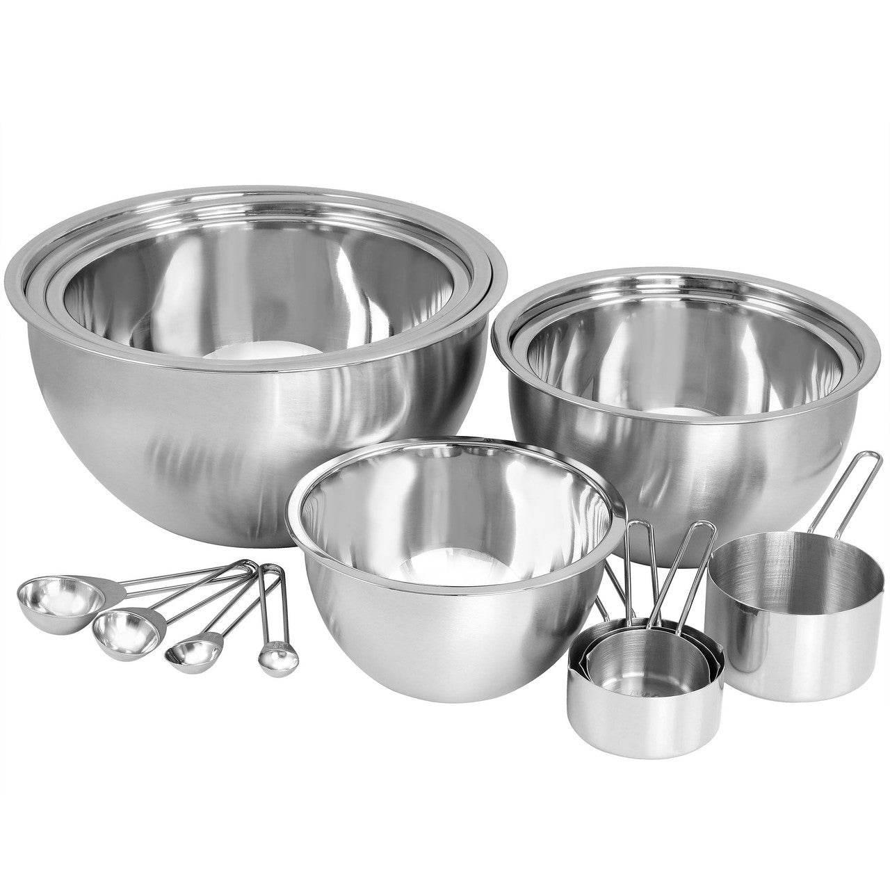 MegaChef 14 Piece Stainless Steel Measuring Cup and Spoon Set with Mixing Bowls - Loft&Timber