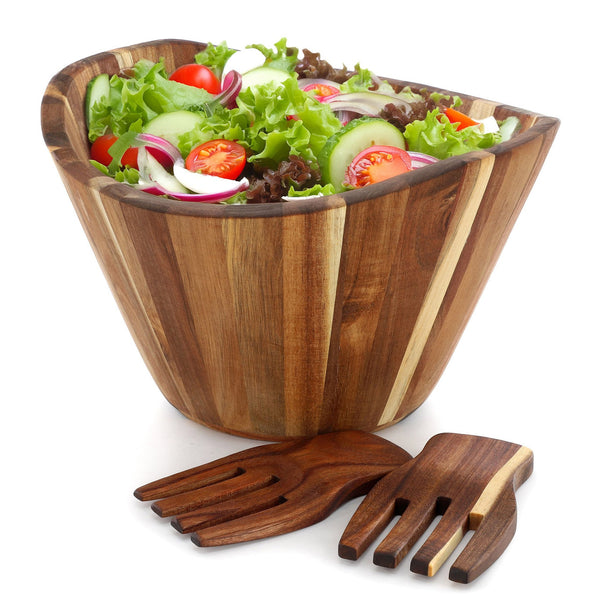 MegaChef Large Acacia Wood Salad Bowl with Serving Utensils-0