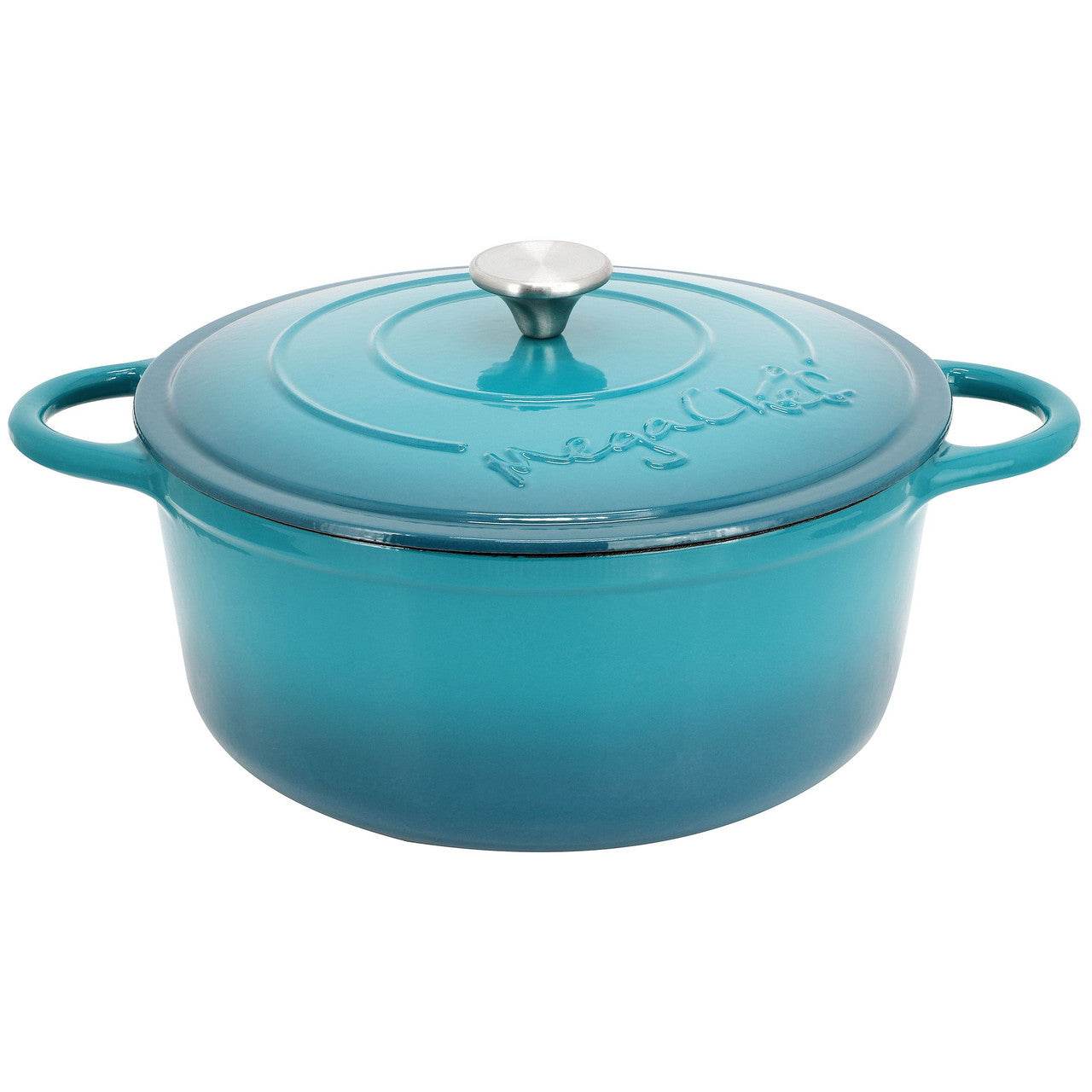 MegaChef 6.35 Quart Round Enameled Cast Iron Dutch Oven with Self Basting Lid in Light Blue - Loft&Timber
