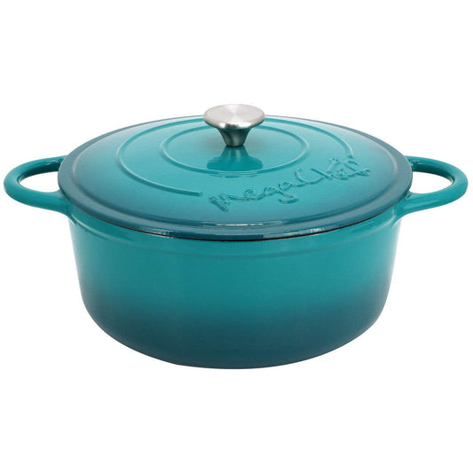 MegaChef 6.35 Quart Round Enameled Cast Iron Dutch Oven with Self Basting Lid in Teal - Loft&Timber