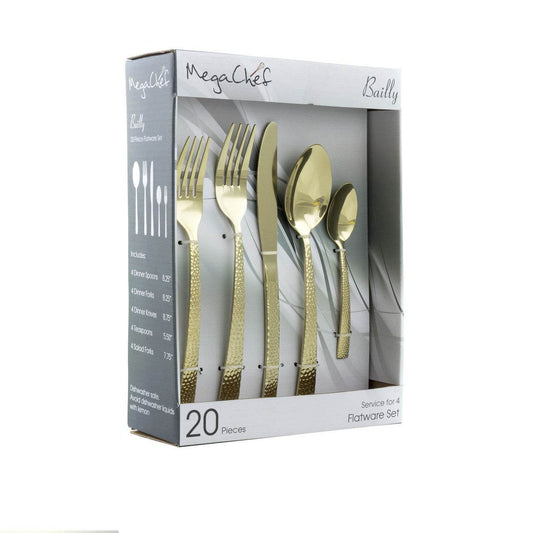 MegaChef Baily 20 Piece Flatware Utensil Set, Stainless Steel Silverware Metal Service for 4 in Lig - Loft&Timber