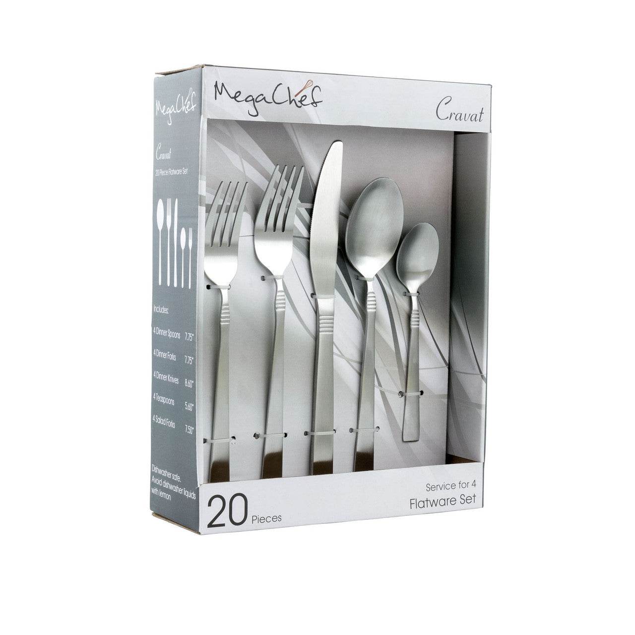 Mega Chef Cravat 20 Piece Flatware Utensil Set, Stainless Steel Silverware Metal Service for 4 in M - Loft&Timber