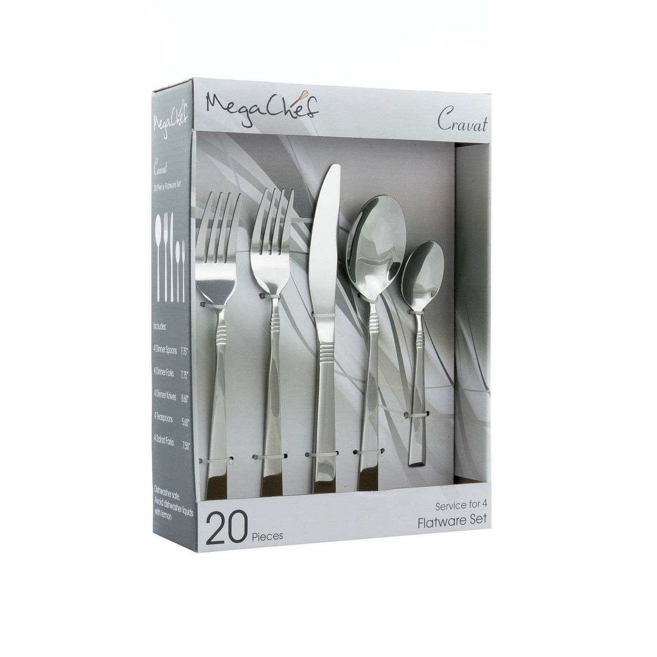 MegaChef Cravat 20 Piece Flatware Utensil Set, Stainless Steel Silverware Metal Service for 4 in Si - Loft&Timber