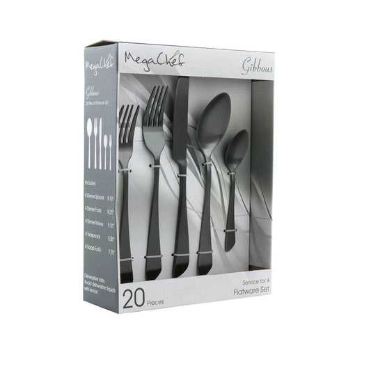 MegaChef Gibbous 20 Piece Flatware Utensil Set, Stainless Steel Silverware Metal Service for 4 in B - Loft&Timber