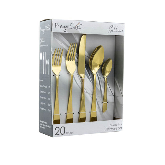 MegaChef Gibbous 20 Piece Flatware Utensil Set, Stainless Steel Silverware Metal Service for 4 in G - Loft&Timber