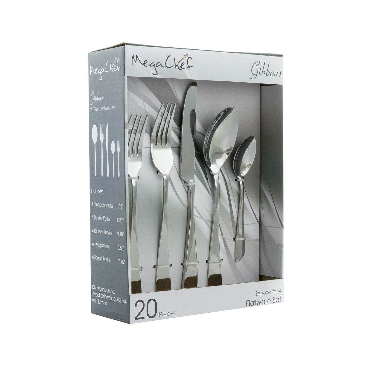 MegaChef Gibbous 20 Piece Flatware Utensil Set, Stainless Steel Silverware Metal Service for 4 in S - Loft&Timber