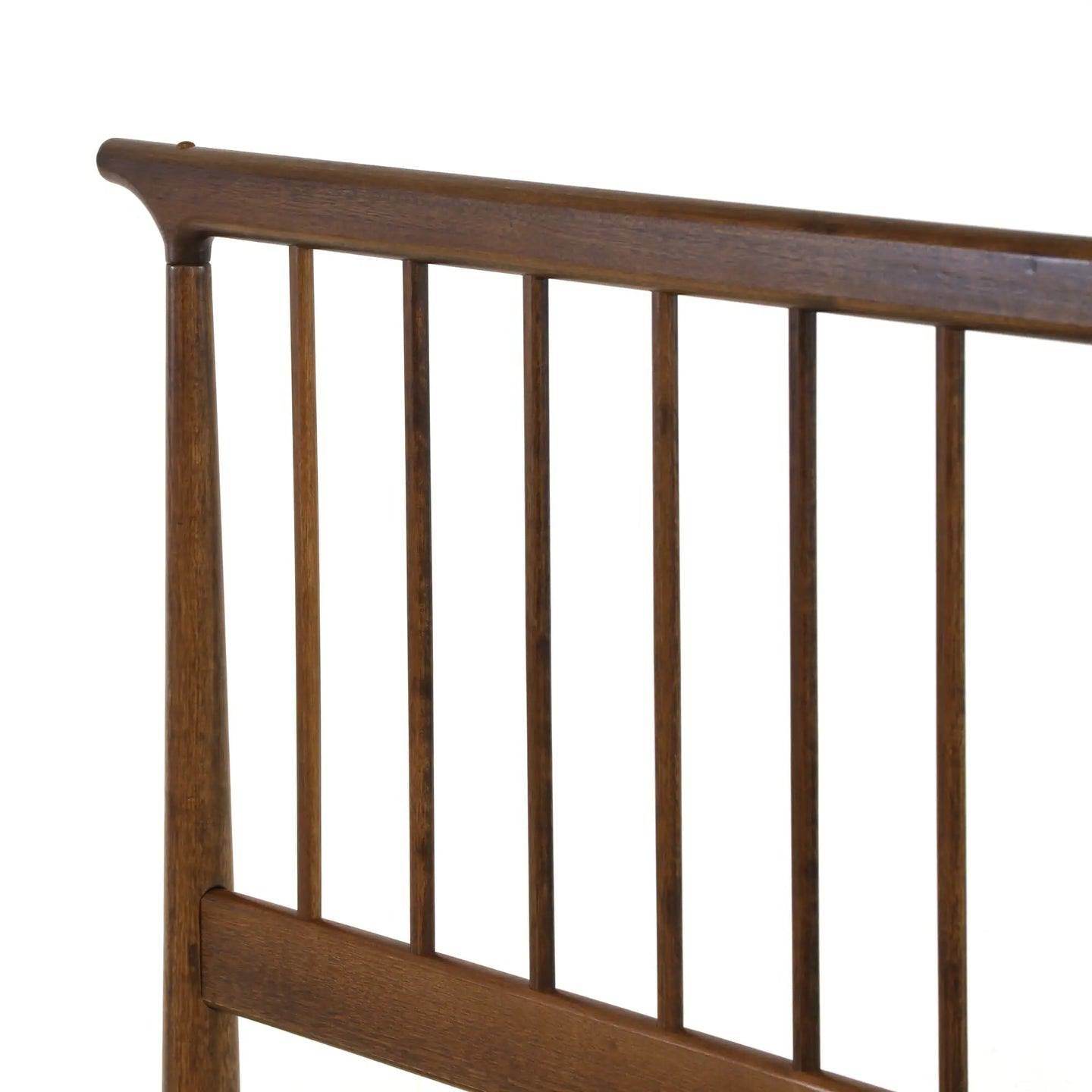 Queen Size Hardwood Mid Century Platform Bed Frame with Headboard in Walnut - Loft&Timber