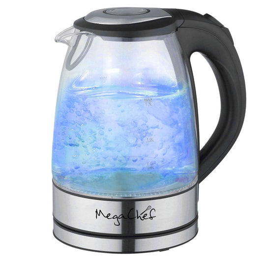 MegaChef 1.7Lt. Glass and Stainless Steel Electric Tea Kettle - Loft&Timber