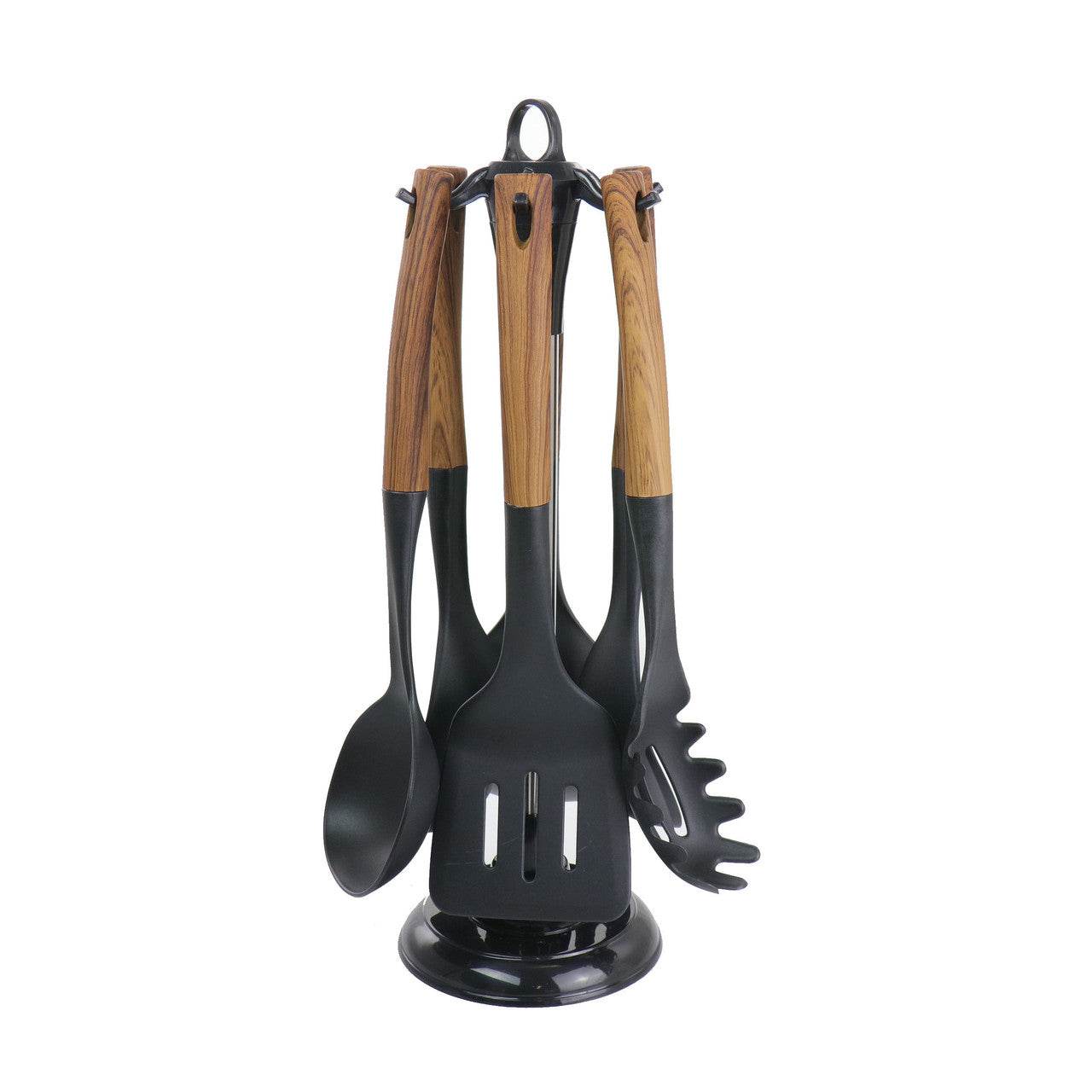 MegaChef Black Nylon Cooking Utensils with Wood Design, Set of 7 - Loft&Timber