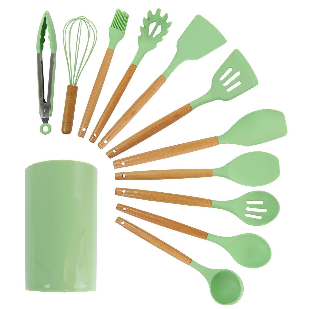 MegaChef Mint Green Silicone and Wood Cooking Utensils, Set of 12 - Loft&Timber