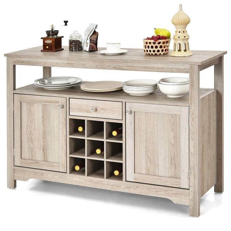 Grey Wood Sideboard Buffet Server Cabinet with Wine Rack and Storage Shelf - Loft&Timber