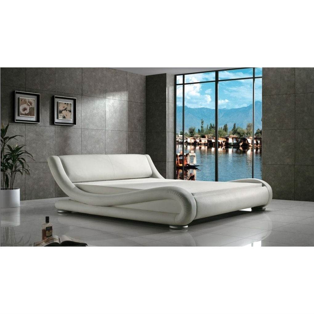 Queen Modern White Upholstered Platform Bed with Curved Sides & Headboard - Loft&Timber