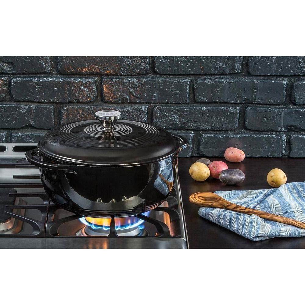 Round 6-Quart Black Enamel Cast Iron Dutch Oven with Lid - Loft&Timber