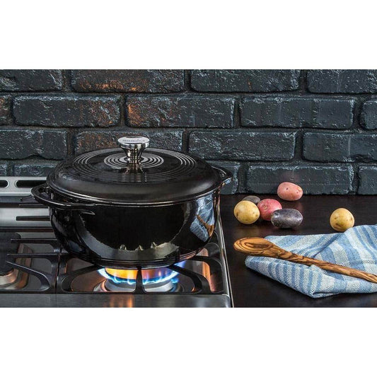 Round 6-Quart Black Enamel Cast Iron Dutch Oven with Lid - Loft&Timber