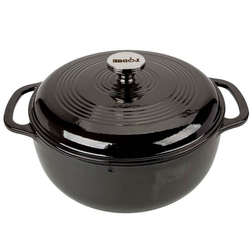 Round 6-Quart Black Enamel Cast Iron Dutch Oven with Lid - Loft&Timber
