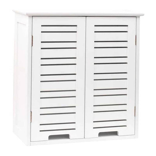 Wall-Mount Bathroom Storage Cabinet with Louver Doors in White Wood Finish - Loft&Timber