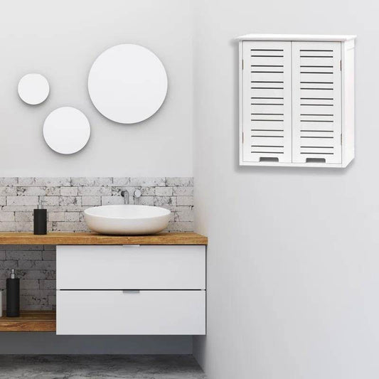 Wall-Mount Bathroom Storage Cabinet with Louver Doors in White Wood Finish - Loft&Timber
