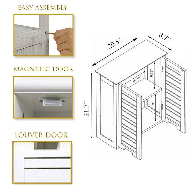 Wall-Mount Bathroom Storage Cabinet with Louver Doors in White Wood Finish - Loft&Timber
