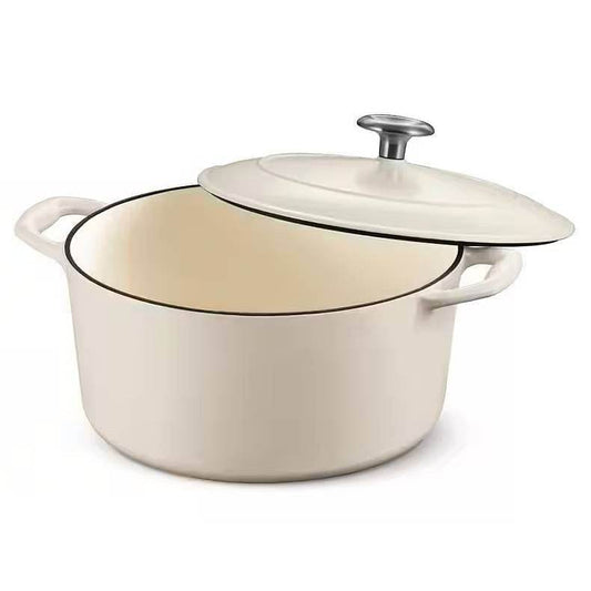 Round 5.5 Quart White Beige Enameled Oven Safe Cast Iron Dutch Oven with Lid - Loft&Timber