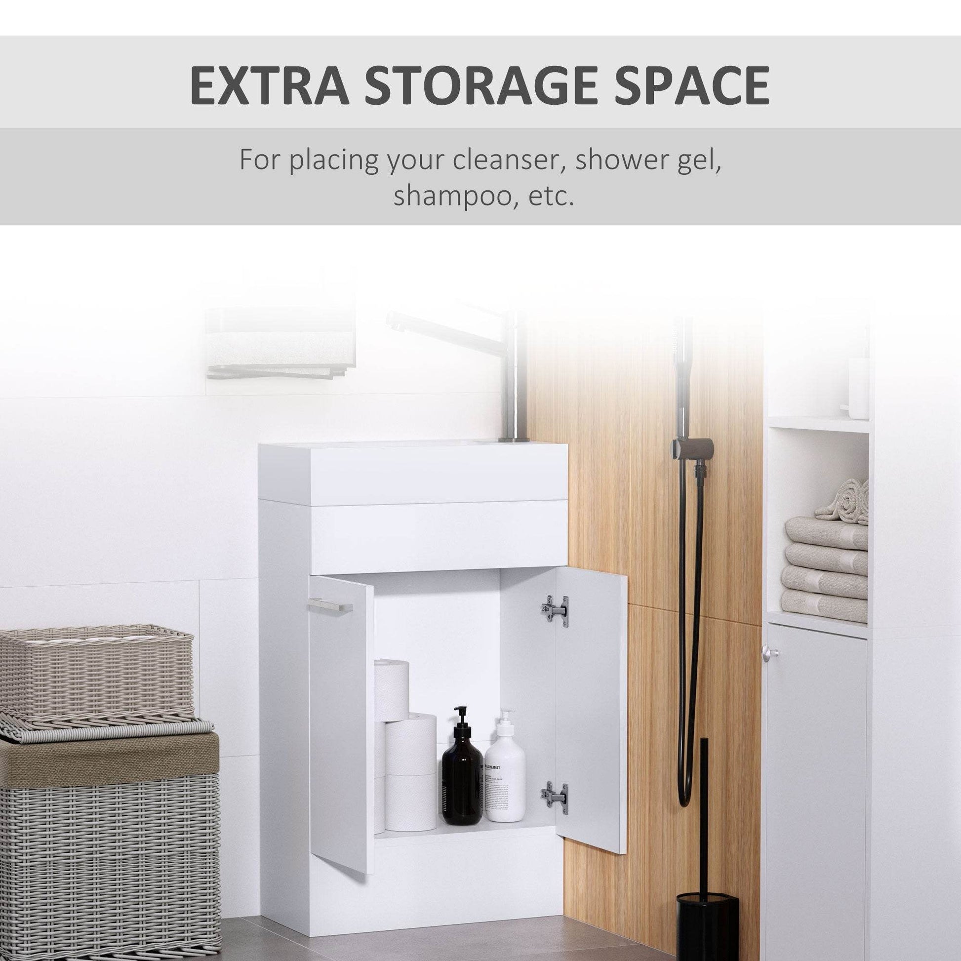 Compact Freestanding Bathroom Vanity Unit with Ceramic Basin - White - Loft&Timber