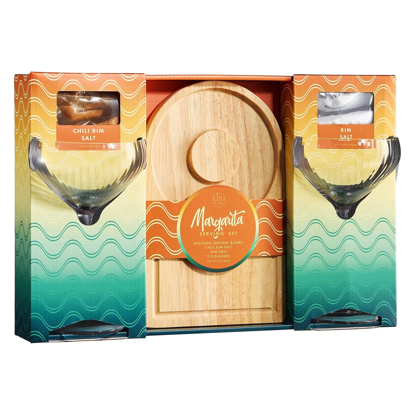 Margarita Glass, Salt & Board Gift Set - Includes 2 Ribbed 12oz Stemmed Glasses, Chili & Regular Salt, Wooden Rimmer Board, Beautiful Gift Box - Gifts for Margarita Lovers, Cocktail Parties, Holiday - Loft&Timber
