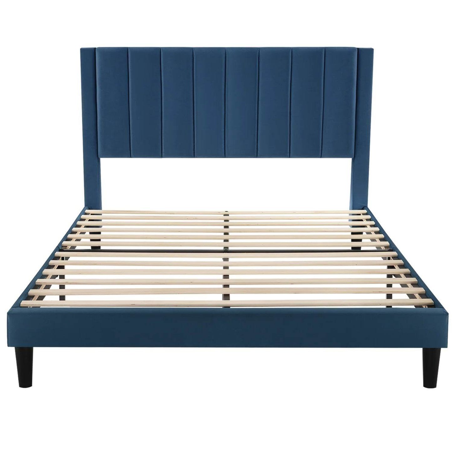 Full size Modern Navy Blue Velvet Upholstered Platform Bed with Headboard - Loft&Timber