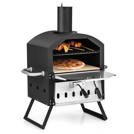 Outdoor Pizza Oven with Anti-scalding Handles and Foldable Legs-Black - Loft&Timber