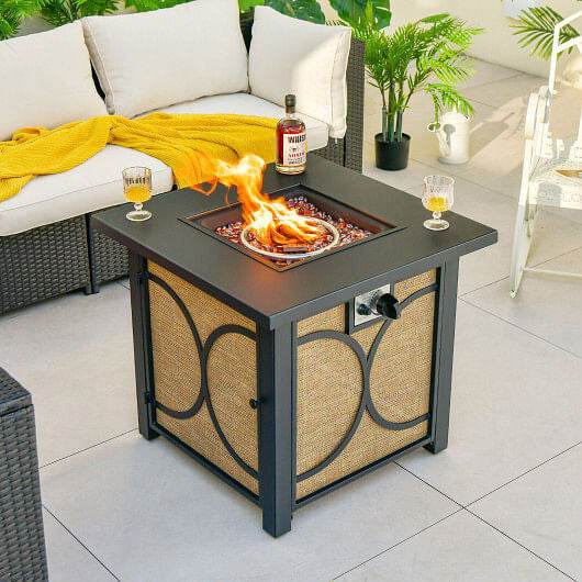 28 Inch 50000 BTU Outdoor Square Fire Pit Table with Cover - Loft&Timber