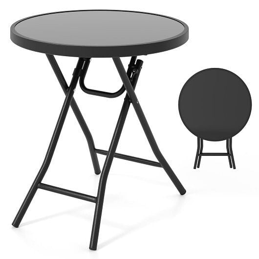 18 Inch Folding Side Table Patio Round Compact Coffee Table-Black-9