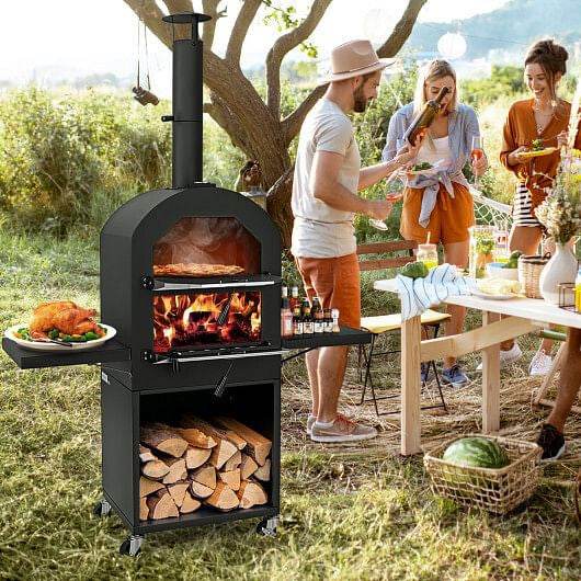 Outdoor Pizza Oven with Protective Cover and Grill Racks and Built-in Thermometer - Loft&Timber