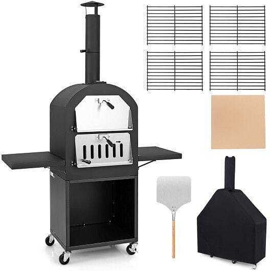 Outdoor Pizza Oven with Protective Cover and Grill Racks and Built-in Thermometer - Loft&Timber