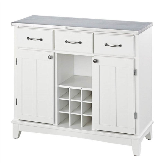 Stainless Steel Top Kitchen Island Sideboard Cabinet Wine Rack in White - Loft&Timber