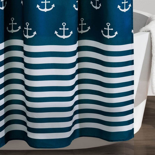 72-inch Navy White Nautical Anchor Polyester Shower Curtain - Loft&Timber