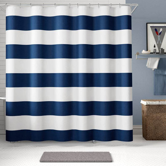 72 x 70 inch Polyester Navy Blue White Nautical Ocean Striped Shower Curtain - Loft&Timber