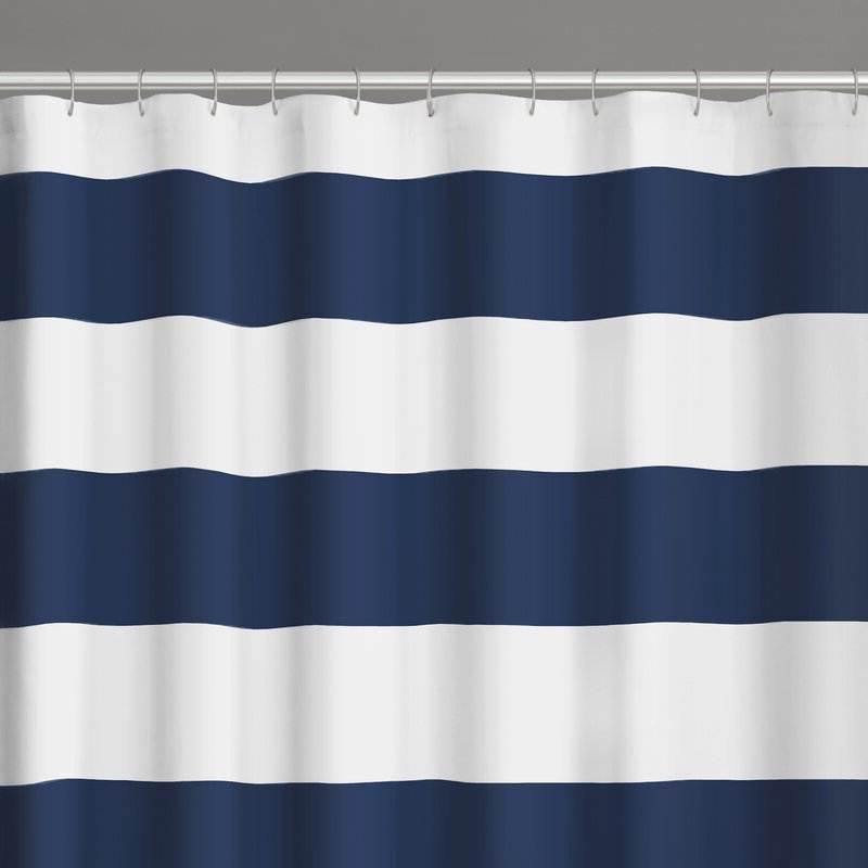 72 x 70 inch Polyester Navy Blue White Nautical Ocean Striped Shower Curtain - Loft&Timber