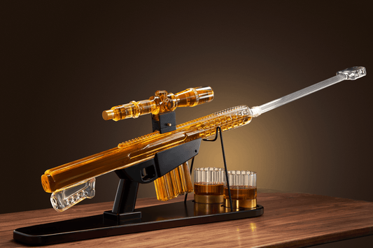 Whiskey Decanter Set - Sniper Liquor Decanter, Silencer Stopper - ml & 2 12oz Glasses - Unique Gift - Drinking Party Accessory, Handmade Liquor Decanter, Tik Tok Gun Decanter Mens Birthday - Loft&Timber