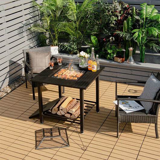 31 Inch Outdoor Fire Pit Dining Table with Cooking BBQ Grate - Loft&Timber