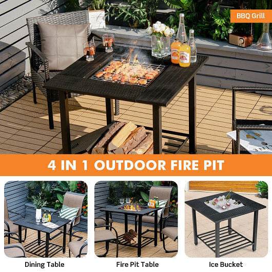 31 Inch Outdoor Fire Pit Dining Table with Cooking BBQ Grate - Loft&Timber