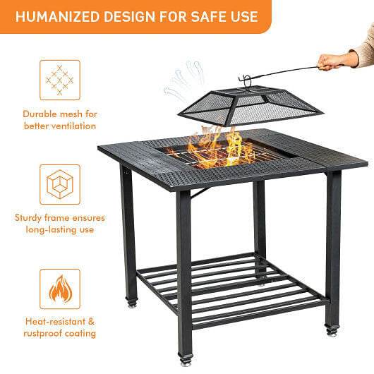31 Inch Outdoor Fire Pit Dining Table with Cooking BBQ Grate - Loft&Timber