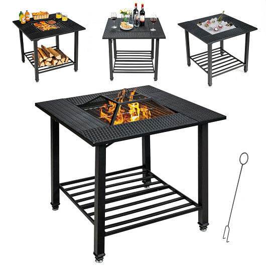 31 Inch Outdoor Fire Pit Dining Table with Cooking BBQ Grate - Loft&Timber