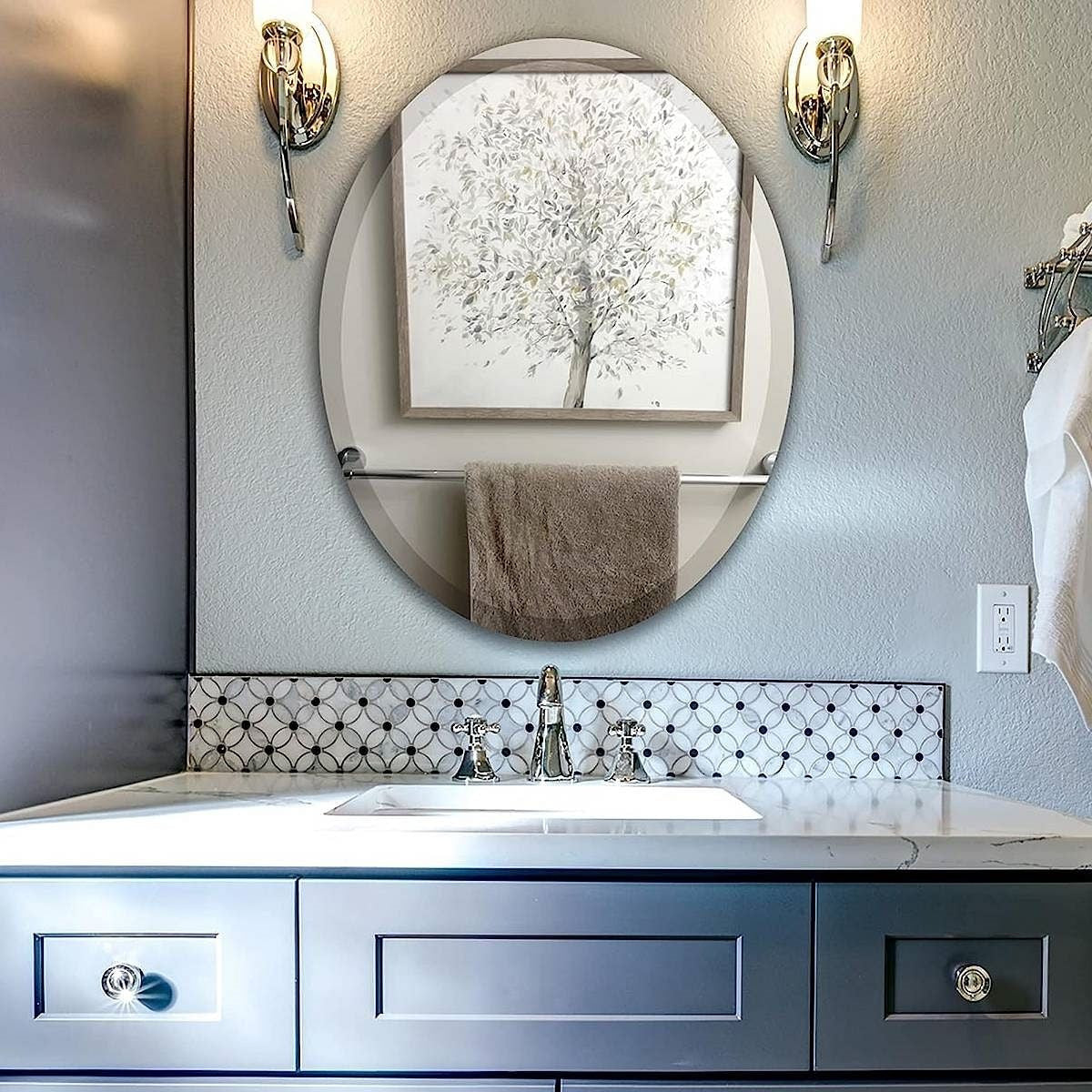 Oval 36 x 24-inch Beveled Bathroom Living Room Vanity Frameless Wall Mirror-1