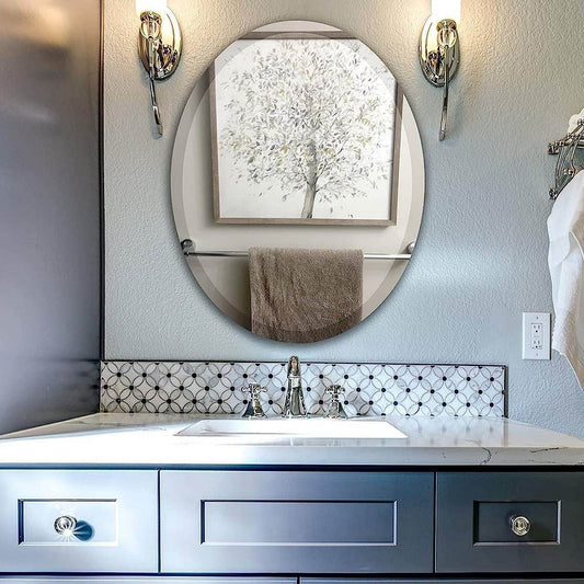 Oval 36 x 24-inch Beveled Bathroom Living Room Vanity Frameless Wall Mirror - Loft&Timber