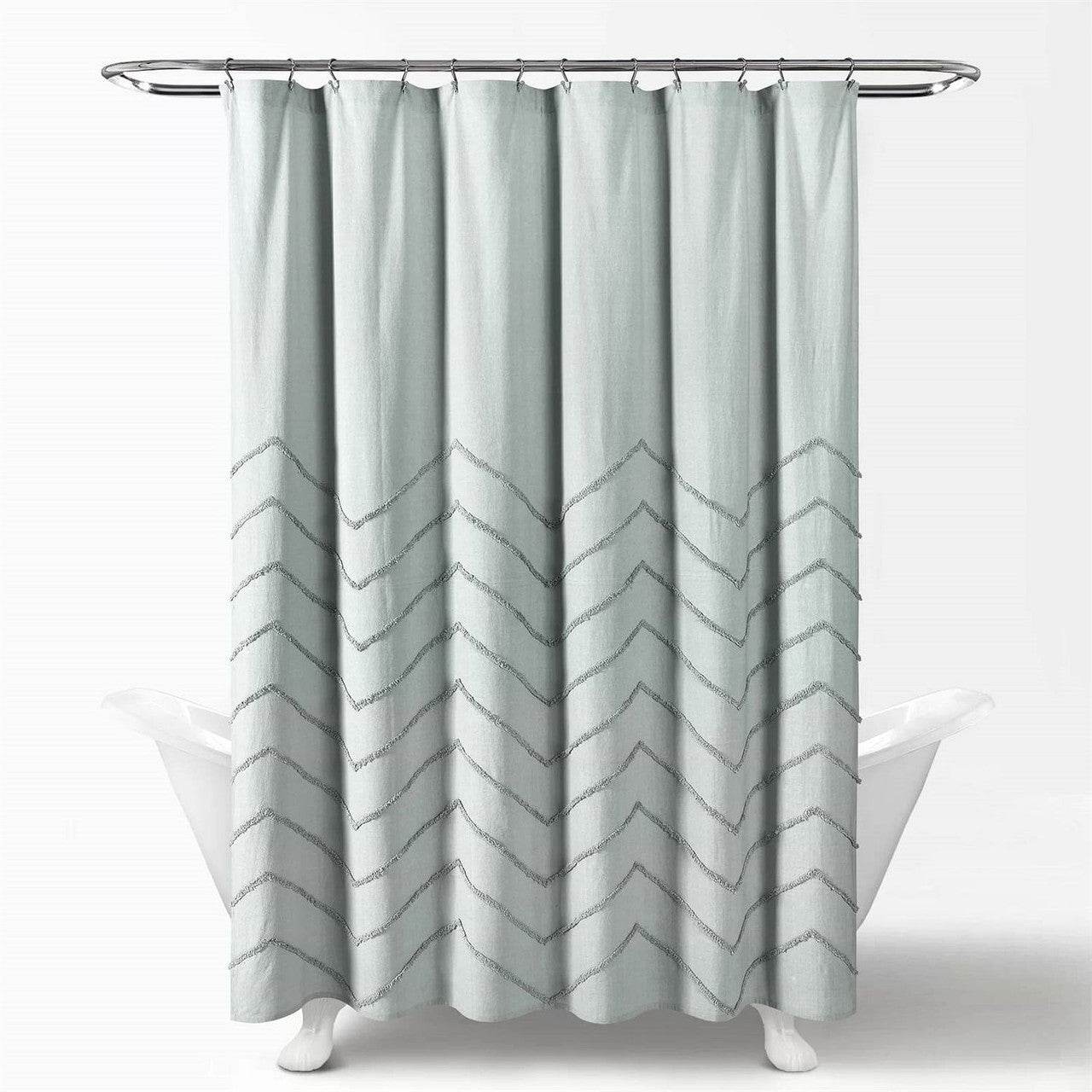 72-inch Pastel Blue Chenille Cotton Shower Curtain with Chevron Pattern - Loft&Timber