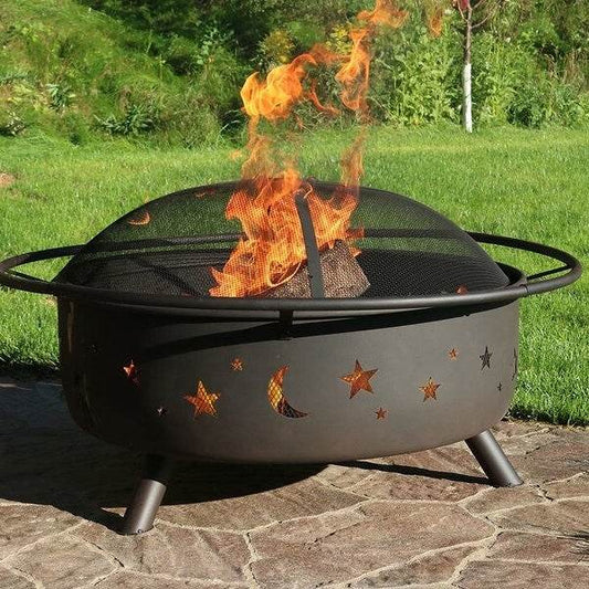 Steel Wood Burning Fire Pit with Spark Screen - Loft&Timber
